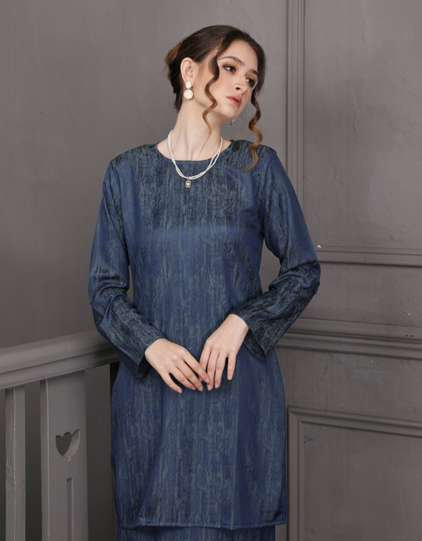 BAJU KURUNG PAHANG MODEN GENEVIE (NAVY BLUE)